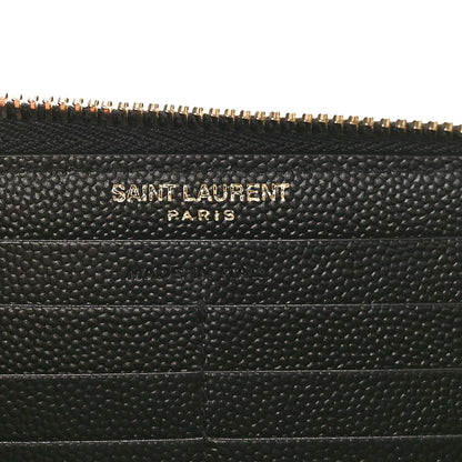 Saint Laurent Grain De Poudre Matelasse Chevron Monogram Zip Around Wallet Black 6 of 8