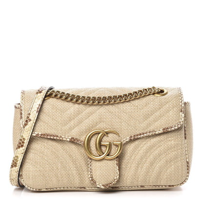 Gucci Raffia Elaphe Matelasse Small GG Marmont Shoulder Bag Natural Cream Brown 1 of 10