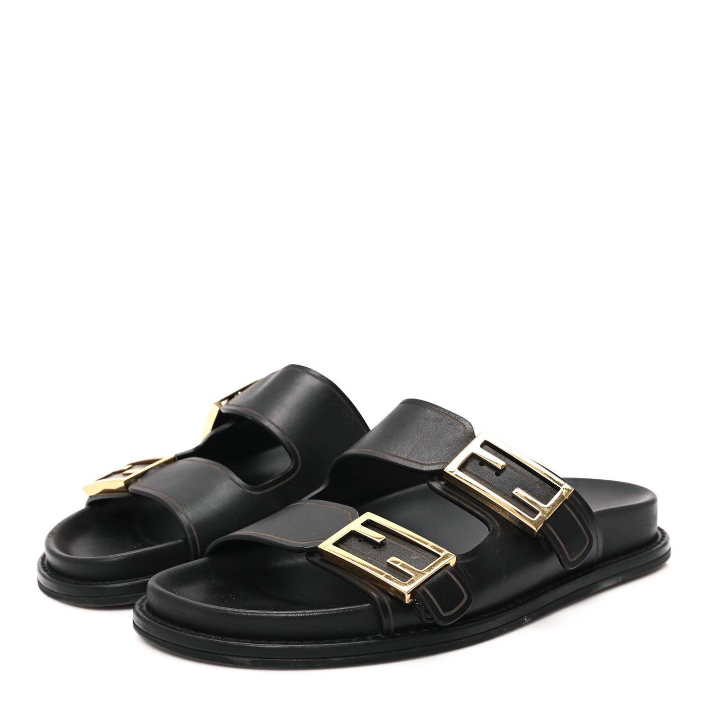 Vitello Fendi Feel Buckled Slide Sandals 37 Black