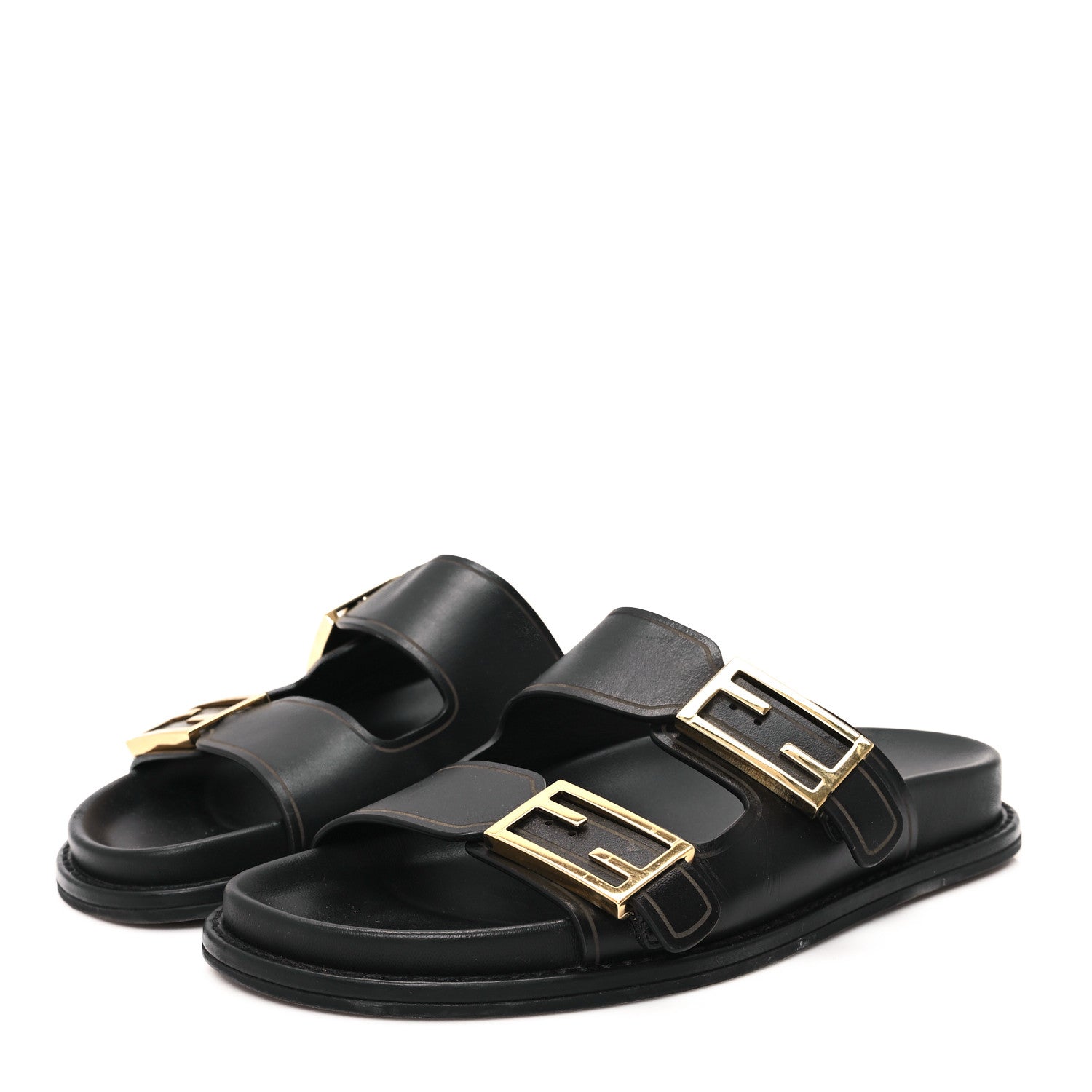 Fendi Vitello Fendi Feel Buckled Slide Sandals 37 Black 4 of 9