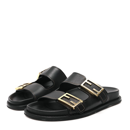 Fendi Vitello Fendi Feel Buckled Slide Sandals 37 Black 4 of 9