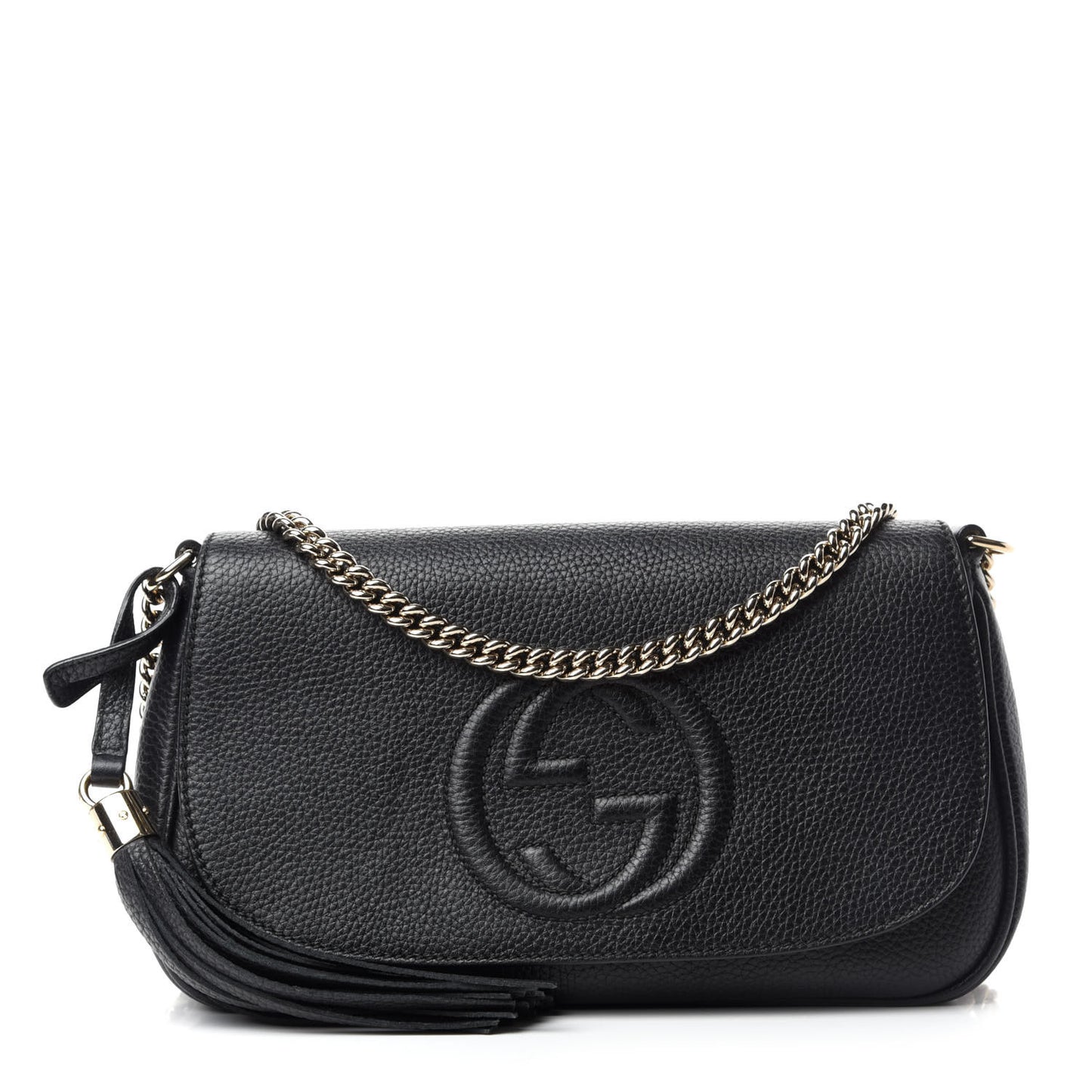 Pebbled Calfskin Medium Soho Flap Crossbody Black