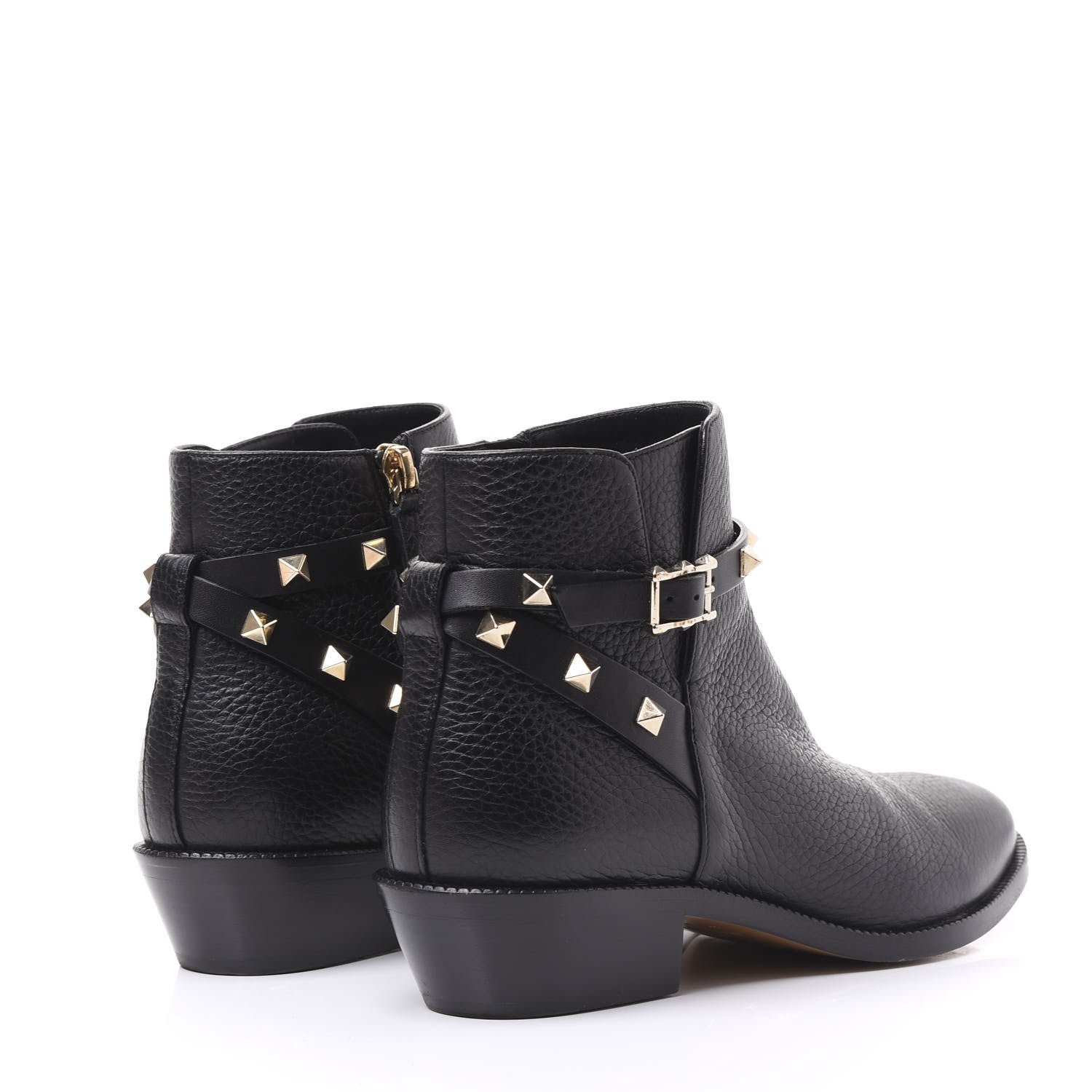 Valentino Garavani Grained Calfskin Rockstud Single Buckle 35mm Cowboy Ankle Boots 36.5 Black 4 of 8