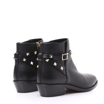 Valentino Garavani Grained Calfskin Rockstud Single Buckle 35mm Cowboy Ankle Boots 36.5 Black 4 of 8