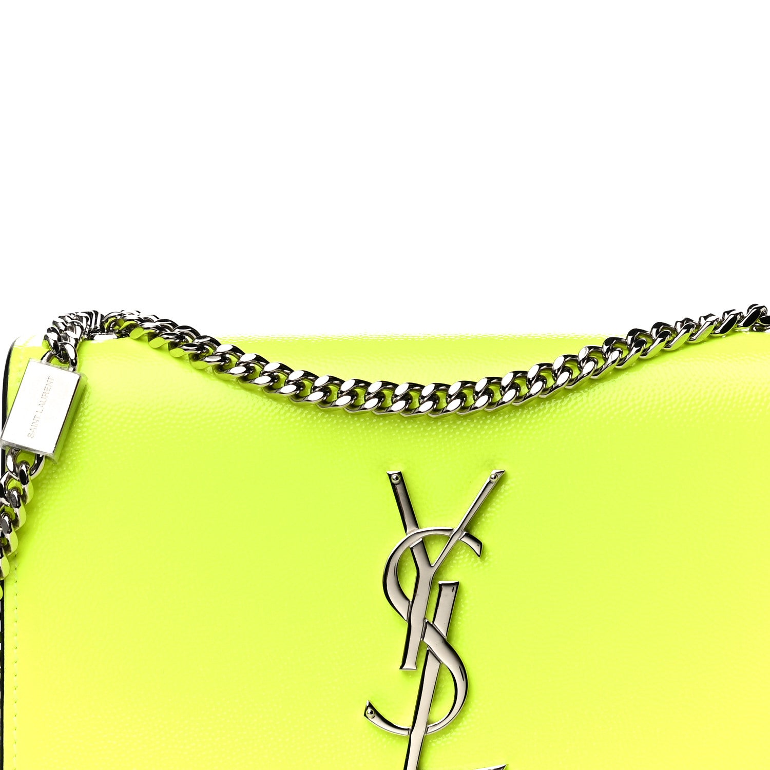 Saint Laurent Patent Grain de Poudre Small Monogram Kate Satchel Neon Yellow 8 of 14