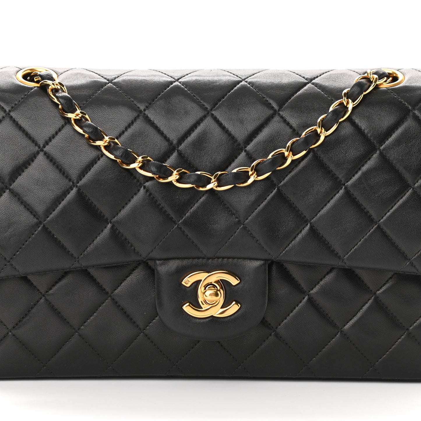 Lambskin Quilted Medium Double Flap Black