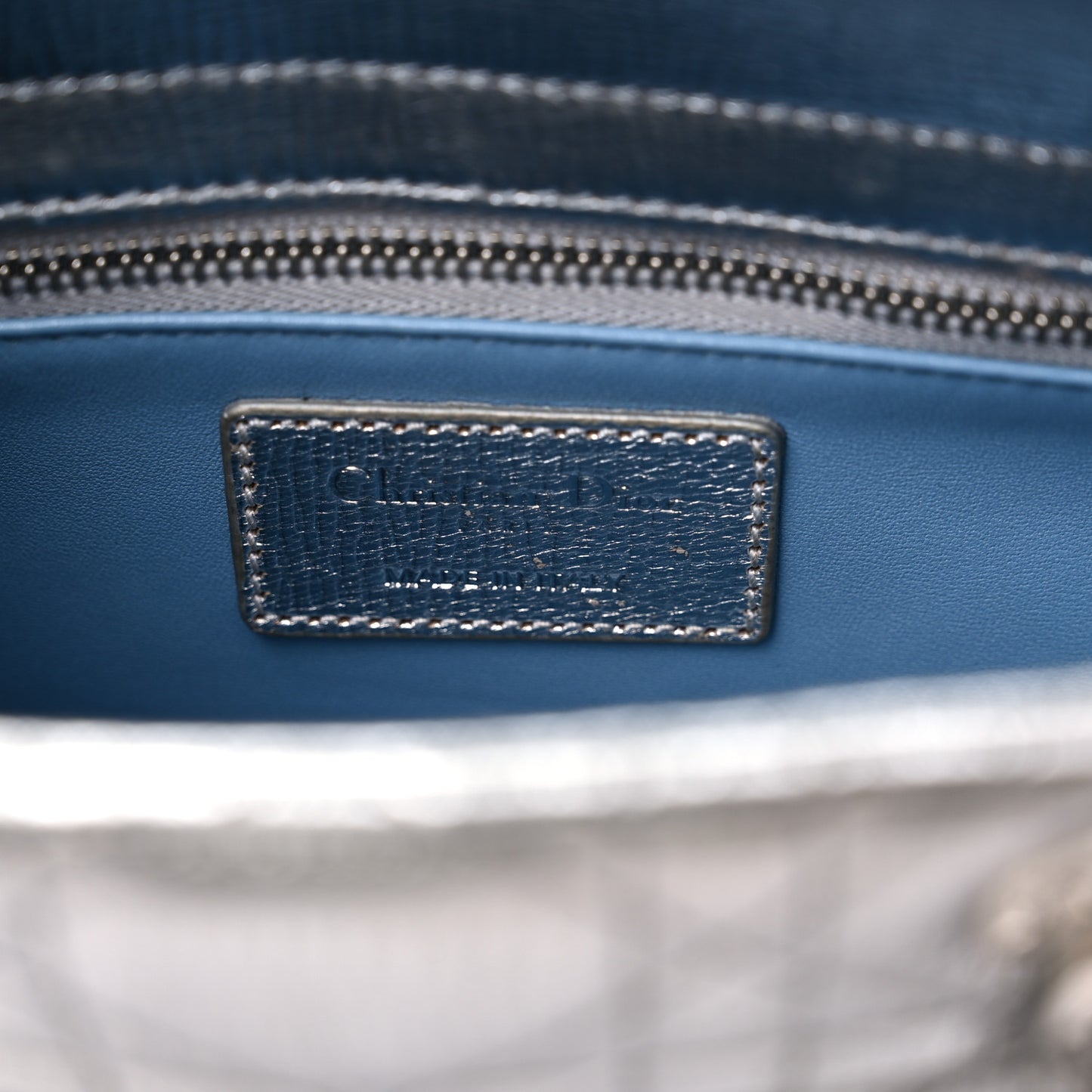 Metallic Grained Calfskin Cannage Small Lucky Badges My Lady Dior Silver