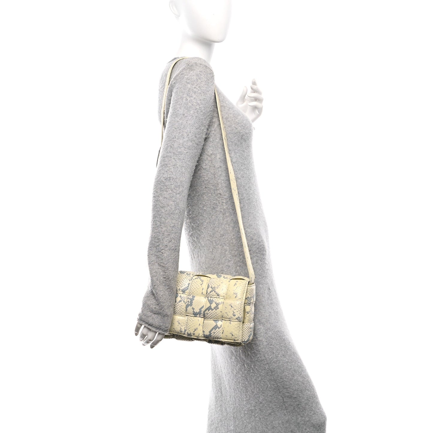 Goatskin Python Embossed Padded Cassette Crossbody Bag Kiwi Black Silver