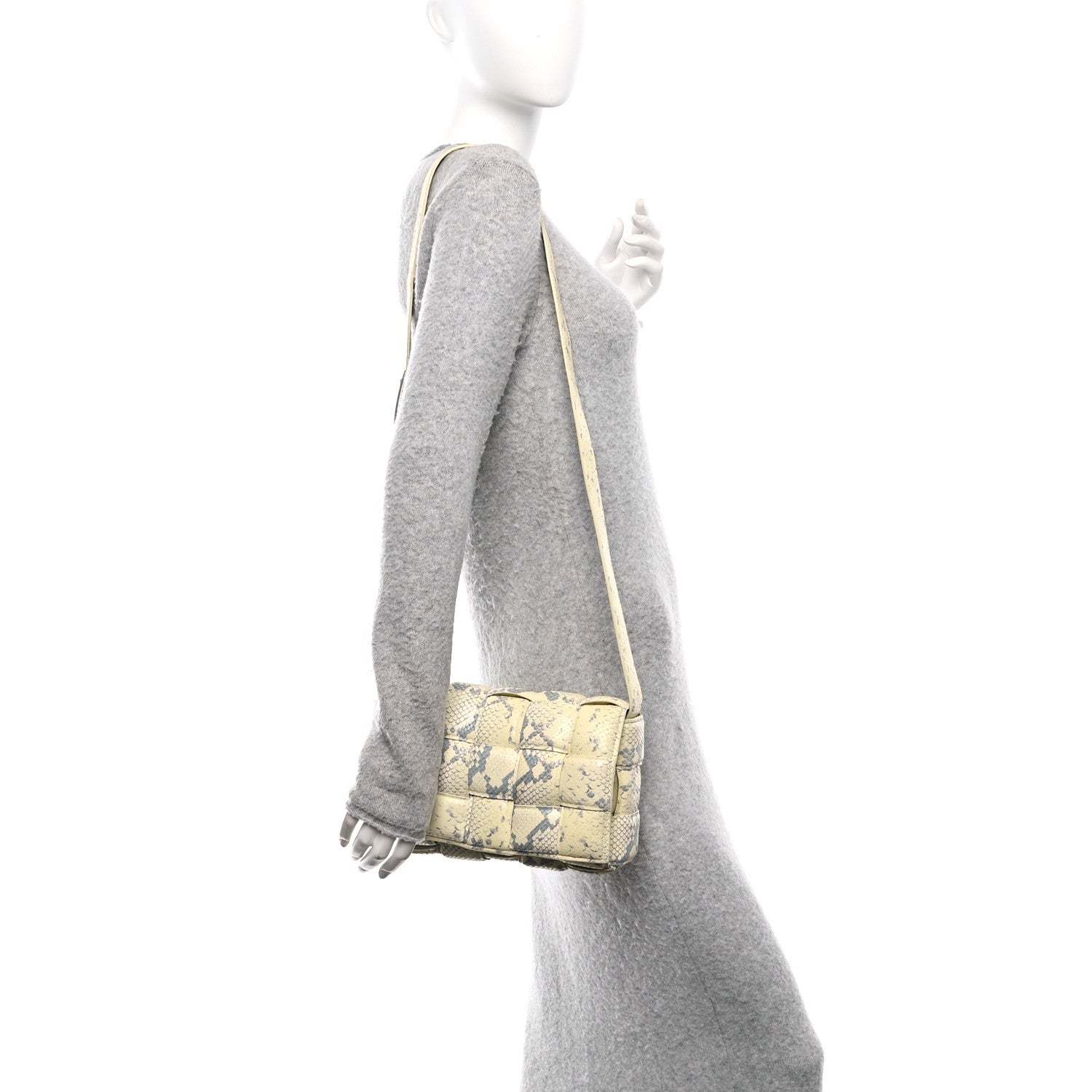 Bottega Veneta Goatskin Python Embossed Padded Cassette Crossbody Bag Kiwi Black Silver 2 of 11