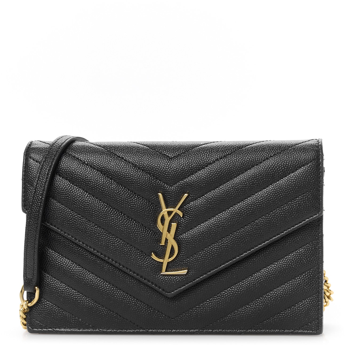 Saint Laurent Grain De Poudre Matelasse Chevron Monogram Envelope Chain Wallet Black 1 of 11
