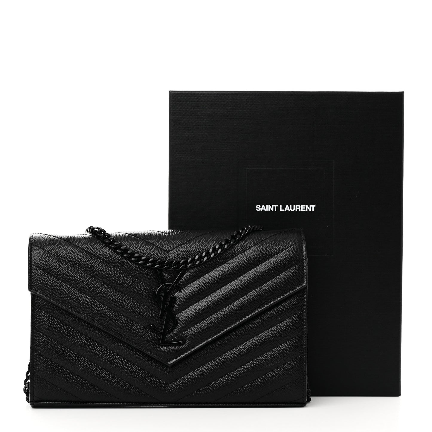Grain De Poudre Matelasse Chevron Monogram Monochrome Chain Wallet Black