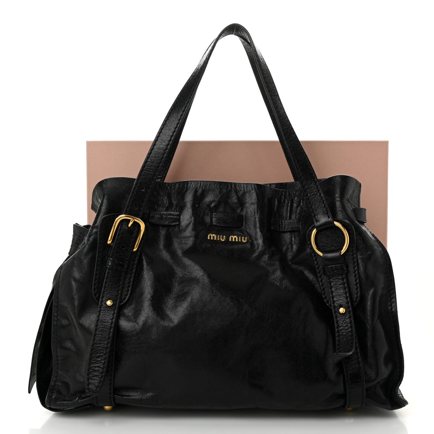 Miu Miu Vitello Lux Peggy Bow Tote Black 1755950 – FASHIONPHILE