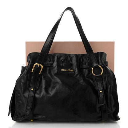 Miu Miu Vitello Lux Peggy Bow Tote Black 10 of 10