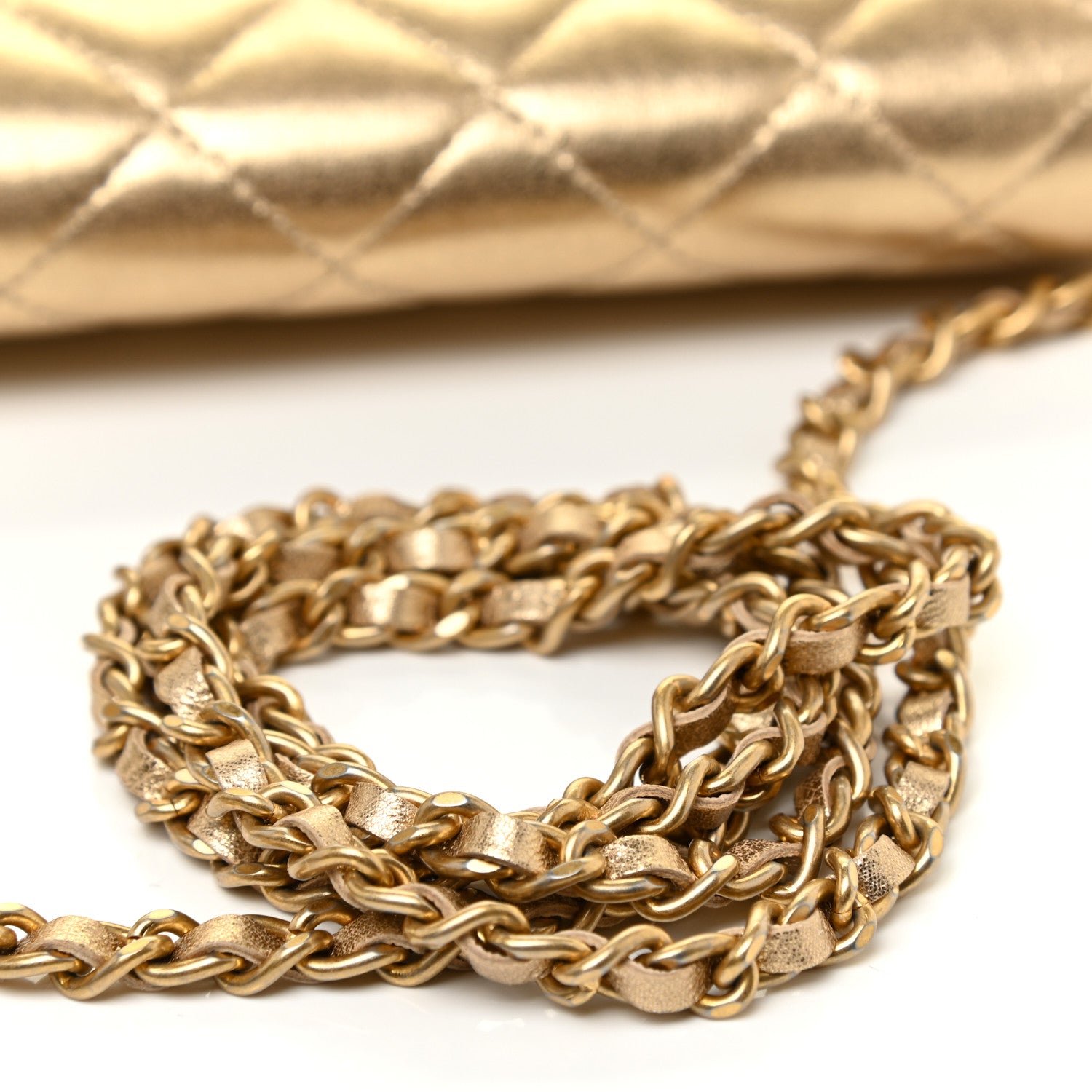 Chanel Metallic Lambskin Quilted Wallet On Chain WOC Gold 12 of 13