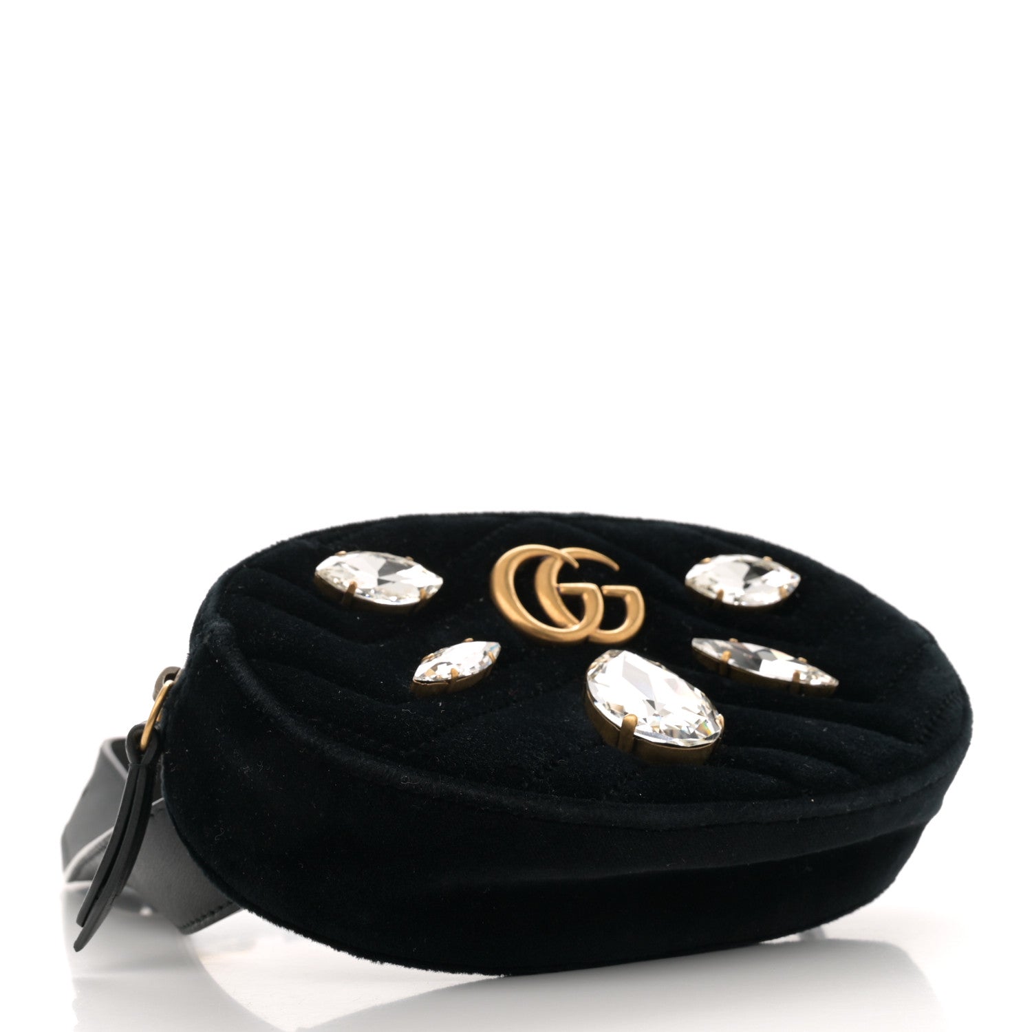 Gucci Velvet Matelasse Marquise Crystals GG Marmont Belt Bag 85 34 Black 4 of 11