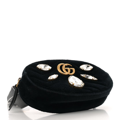 Gucci Velvet Matelasse Marquise Crystals GG Marmont Belt Bag 85 34 Black 4 of 11