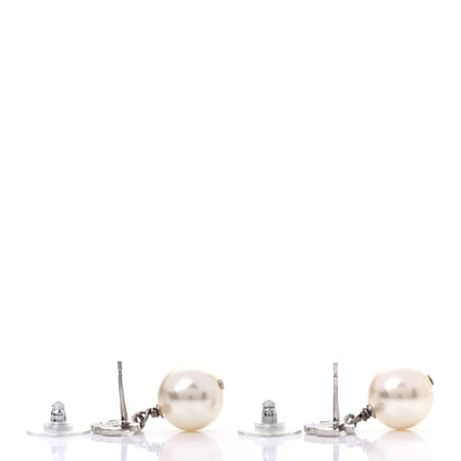 Chanel Crystal Pearl CC Drop Earrings Silver 3 of 4