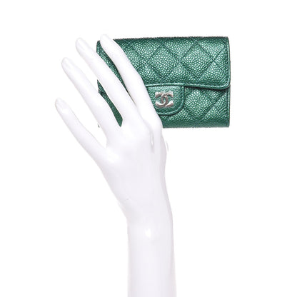 Chanel Metallic Caviar Quilted Card Holder Green 11 of 18