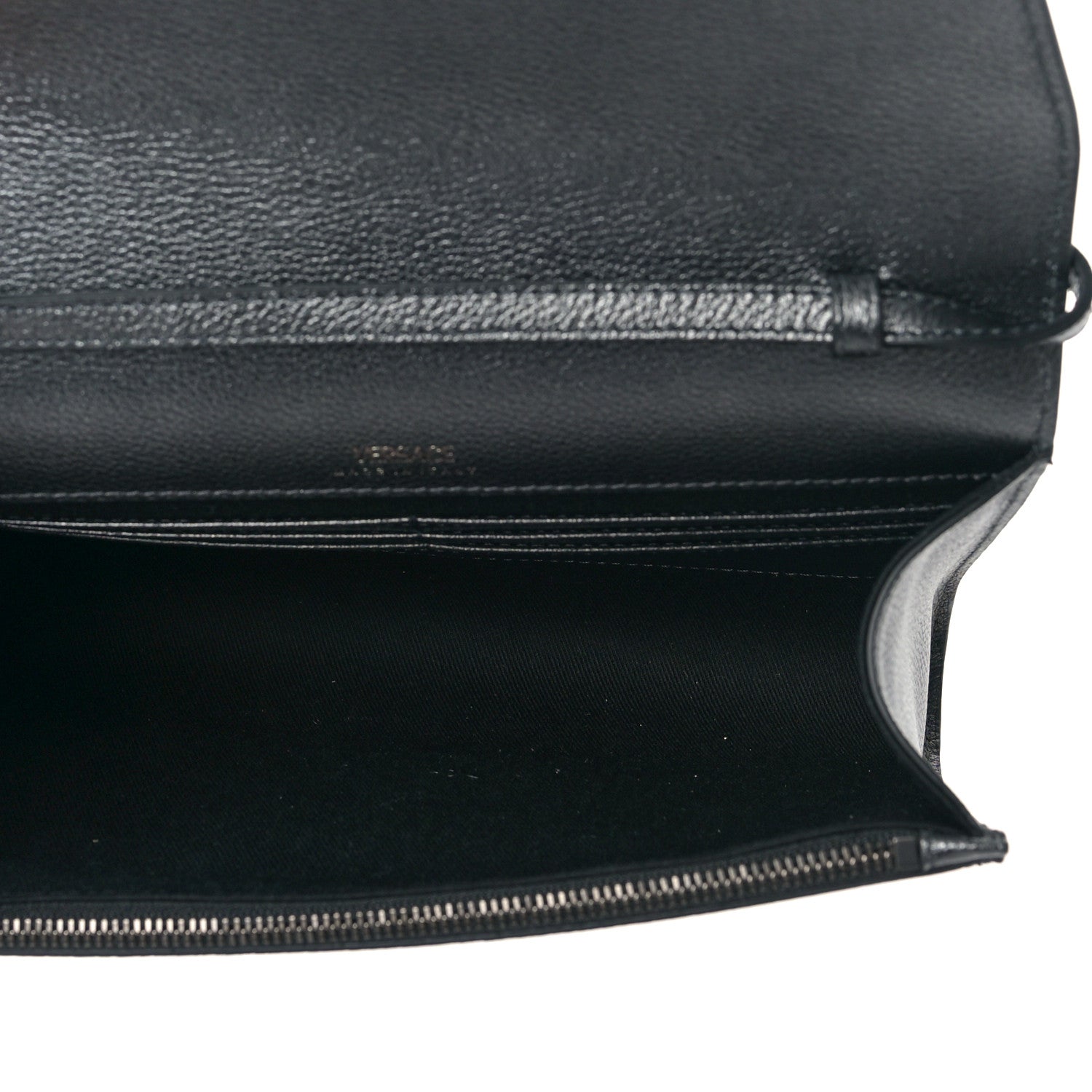 Versace Metallic Grained Calfskin La Medusa Wallet On Strap Gunmetal 4 of 7