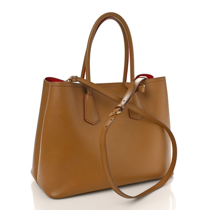 Prada Saffiano Cuir Large Double Bag Caramel Fuoco 3 of 17