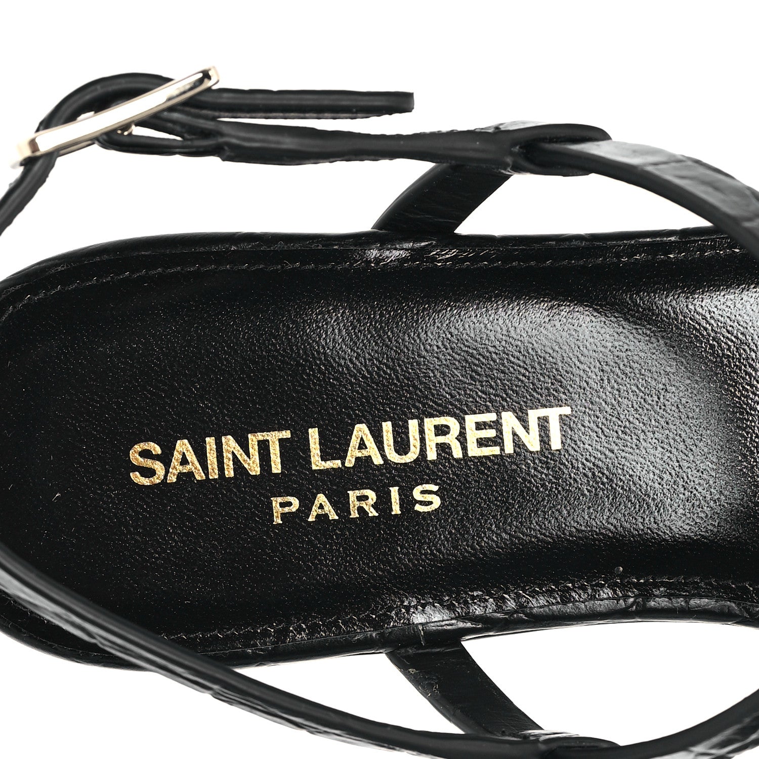 Saint Laurent Calfskin Crocodile Embossed Cassandra Monogram Sandals 35.5 Black 8 of 11