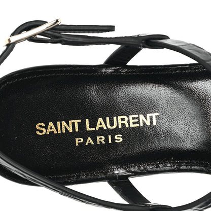 Saint Laurent Calfskin Crocodile Embossed Cassandra Monogram Sandals 35.5 Black 8 of 11