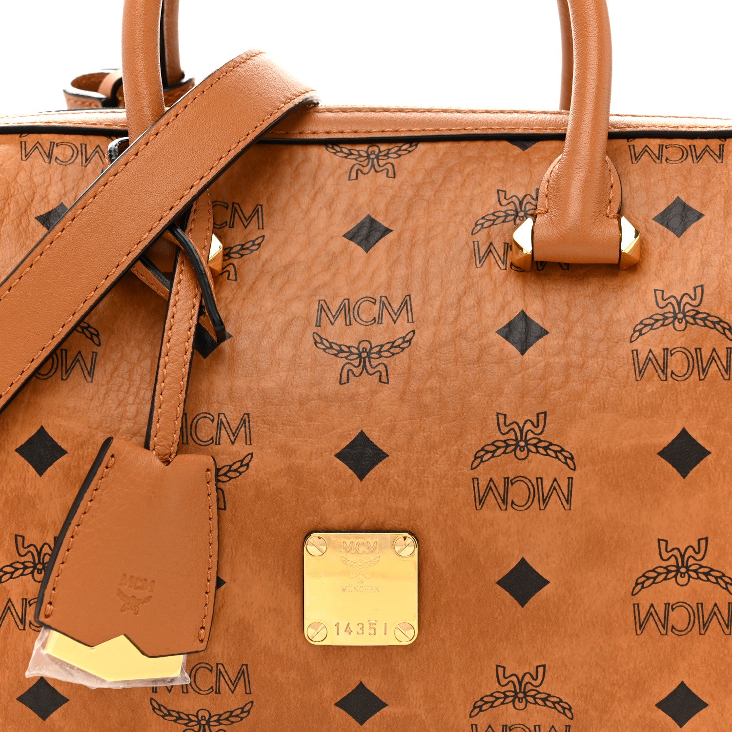 MCM Visetos Small Essential Boston Bag Cognac 8 of 10