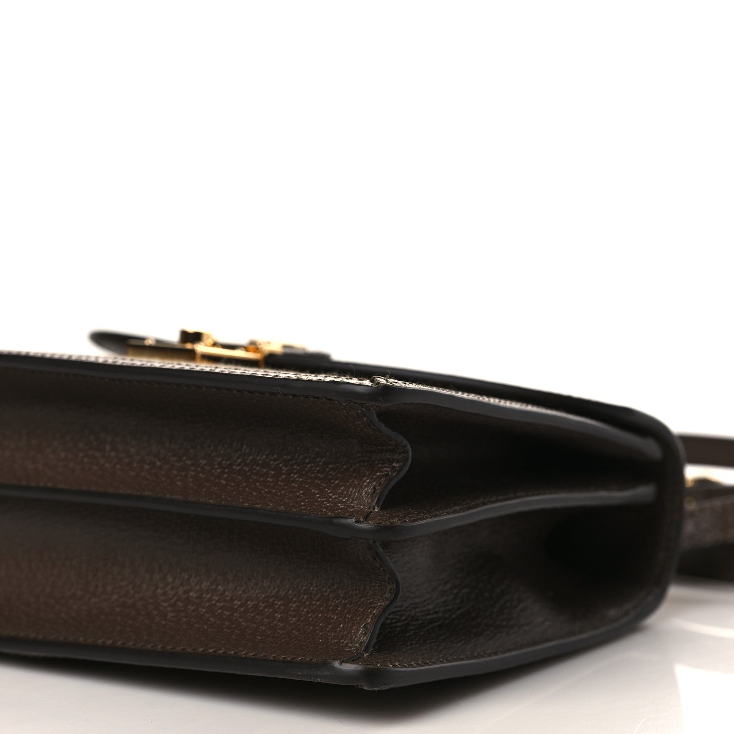 Gucci Monogram Jumbo GG Textured Dollar Calfskin Web Small Ophidia Padlock Top Handle Bag Camel Ebony New Acero 8 of 8