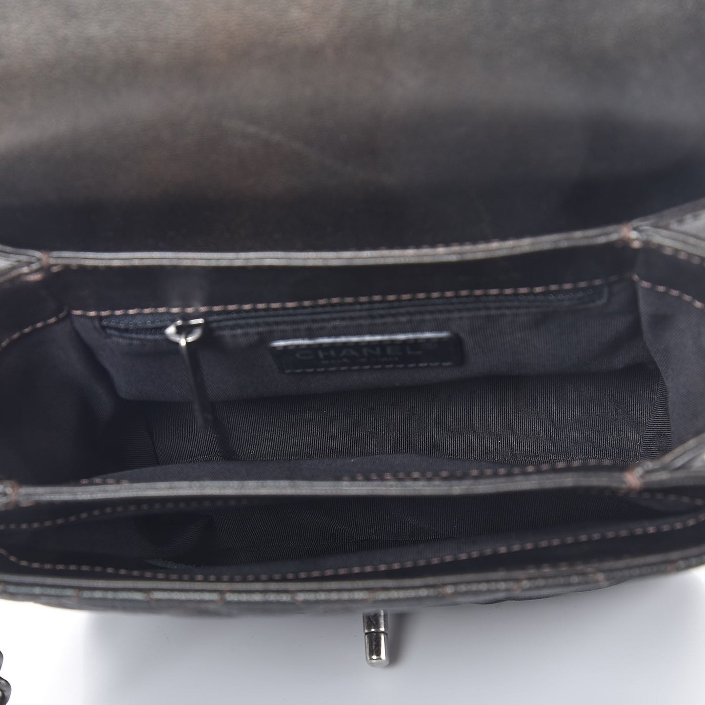 Metallic Goatskin Quilted Small Rock In Rome Flap Charcoal