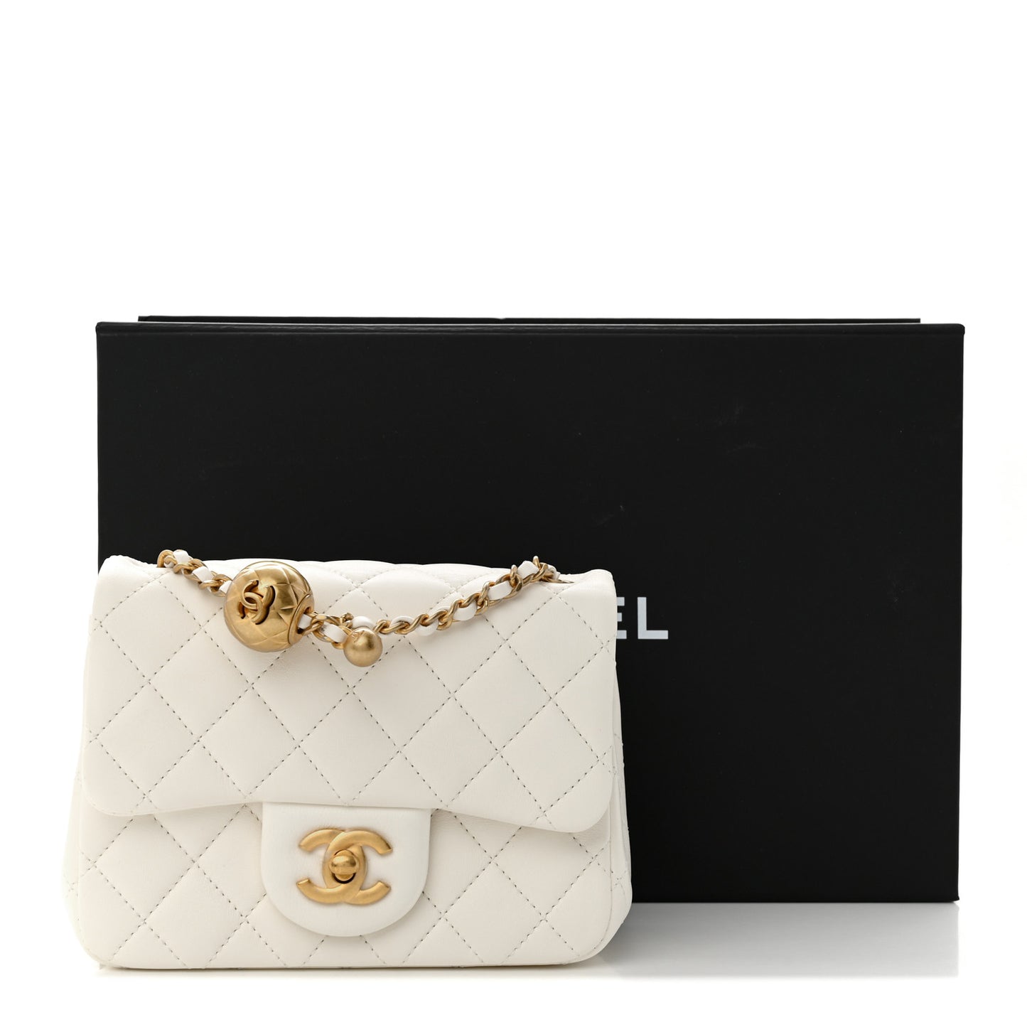 Lambskin Quilted Mini Pearl Crush Flap White
