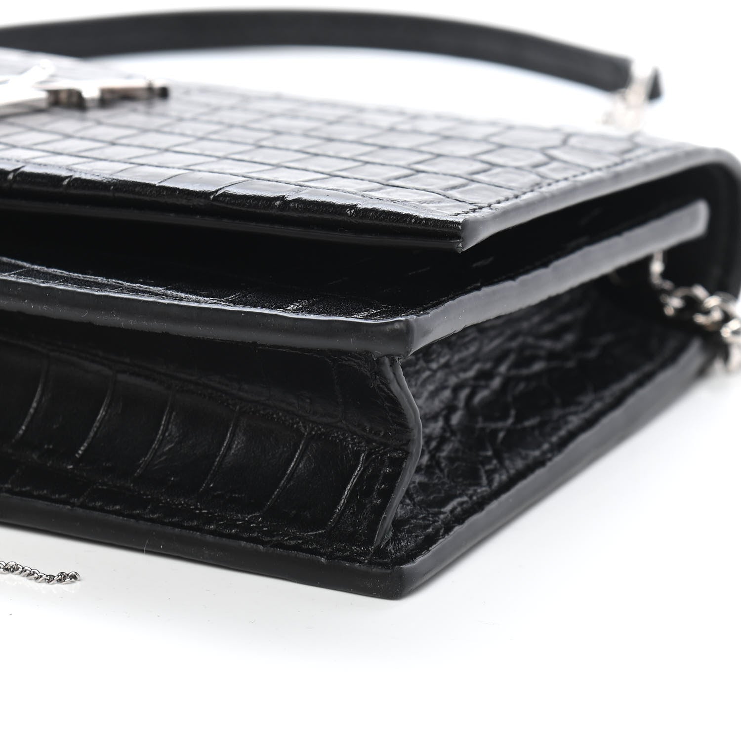 Saint Laurent Calfskin Crocodile Embossed Kate Monogram Tassel Chain Wallet Black 8 of 8