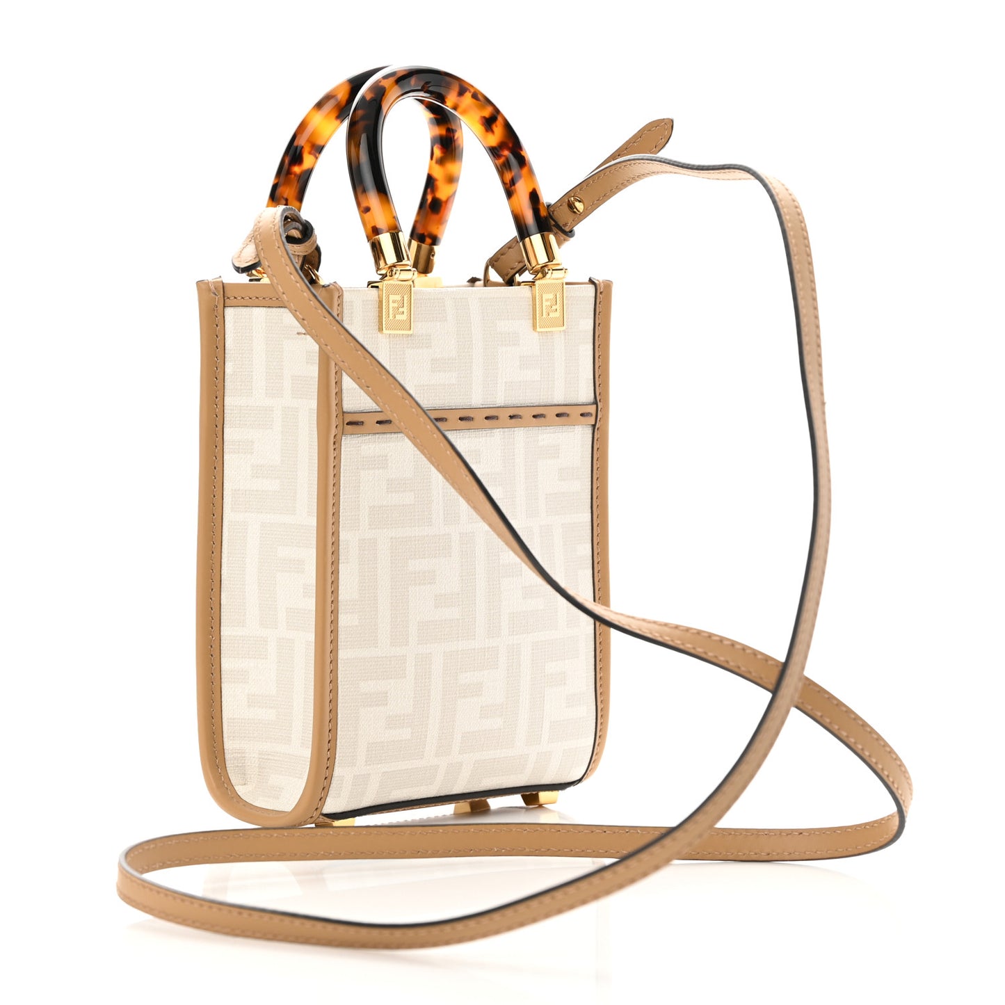 Glazed Fabric Plexiglass FF Logo Bikini Girls Mini Fendi Sunshine Shopper Tote Bianco Perla Multicolor Miele Scuro