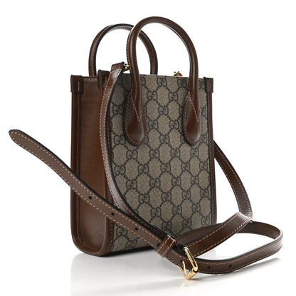Gucci GG Supreme Monogram Azalea Calfskin Mini Retro Interlocking G Tote Bag Beige Ebony Brown Sugar 3 of 8