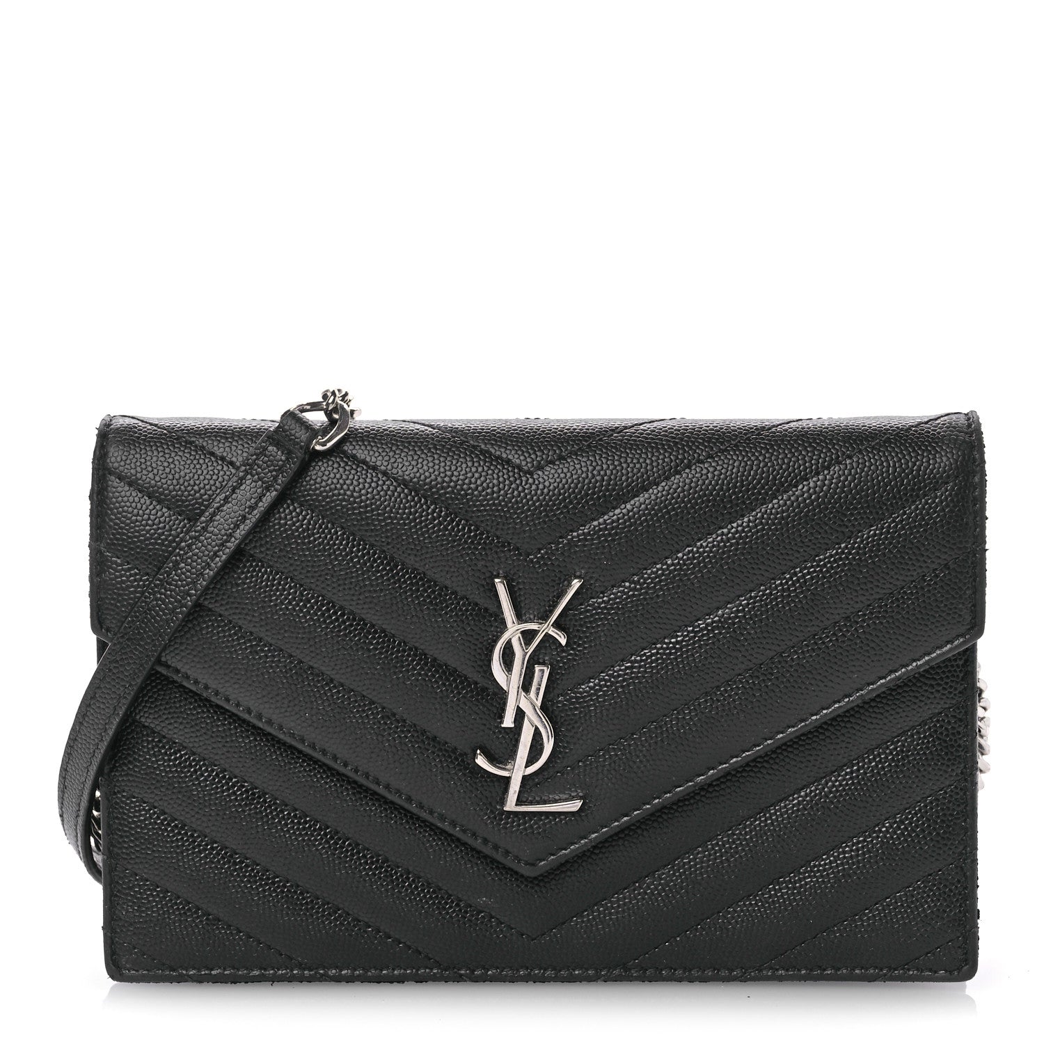 Saint Laurent Grain De Poudre Matelasse Chevron Monogram Envelope Chain Wallet Black 1 of 11