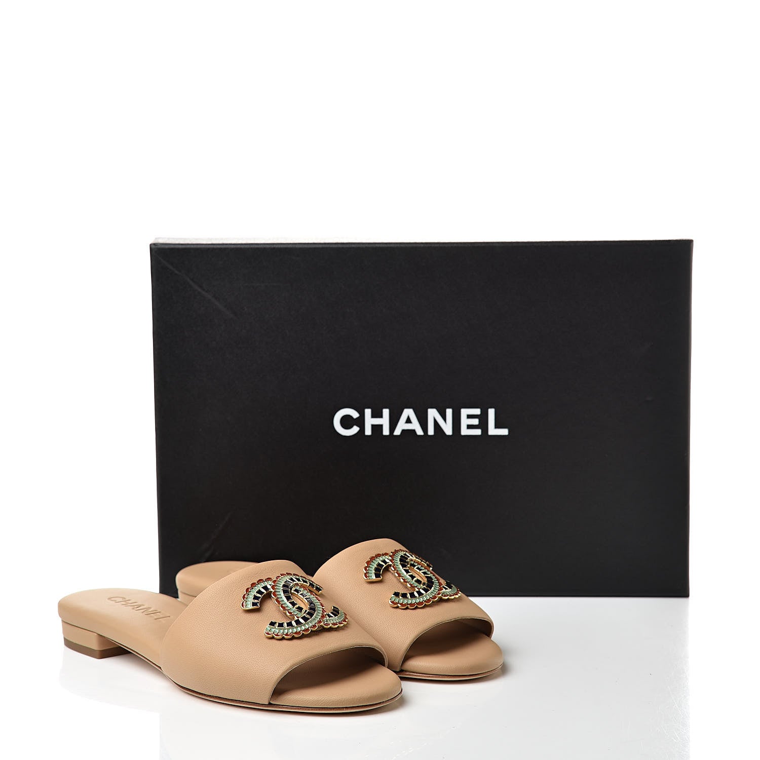 Chanel Lambskin Enamel CC Mules 36 Beige 9 of 9