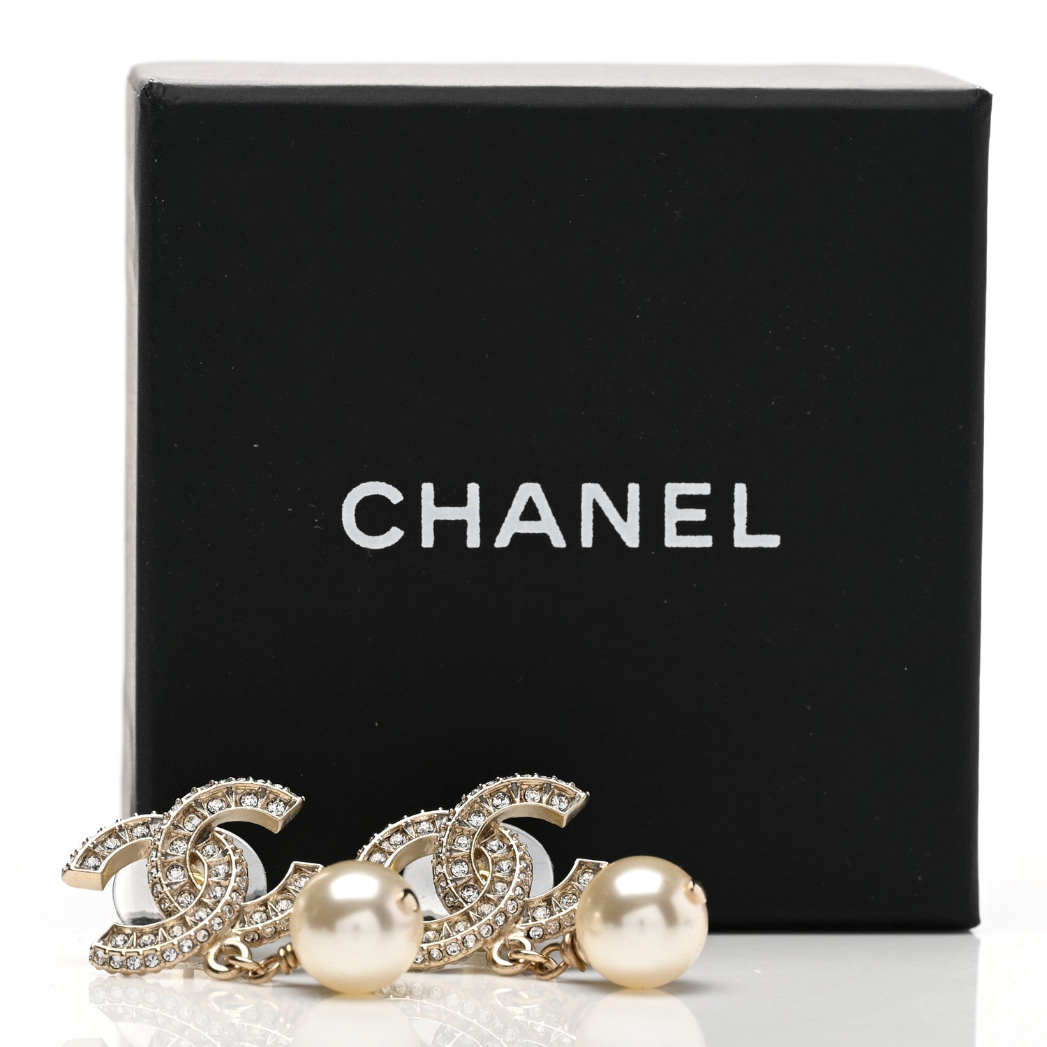 Chanel Crystal Pearl CC Drop Earrings Gold 4 of 4