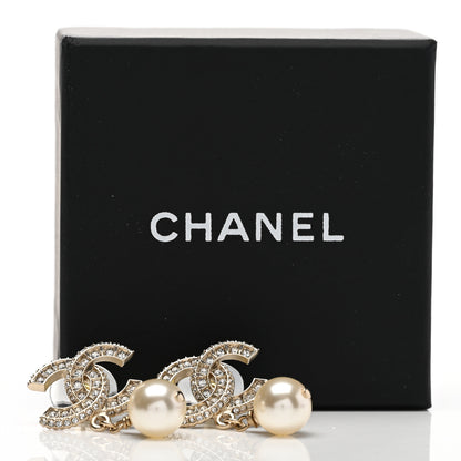 Chanel Crystal Pearl CC Drop Earrings Gold 4 of 4