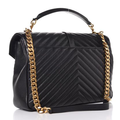Saint Laurent Sheepskin Matelasse Chevron Monogram Large College Satchel Black 3 of 8