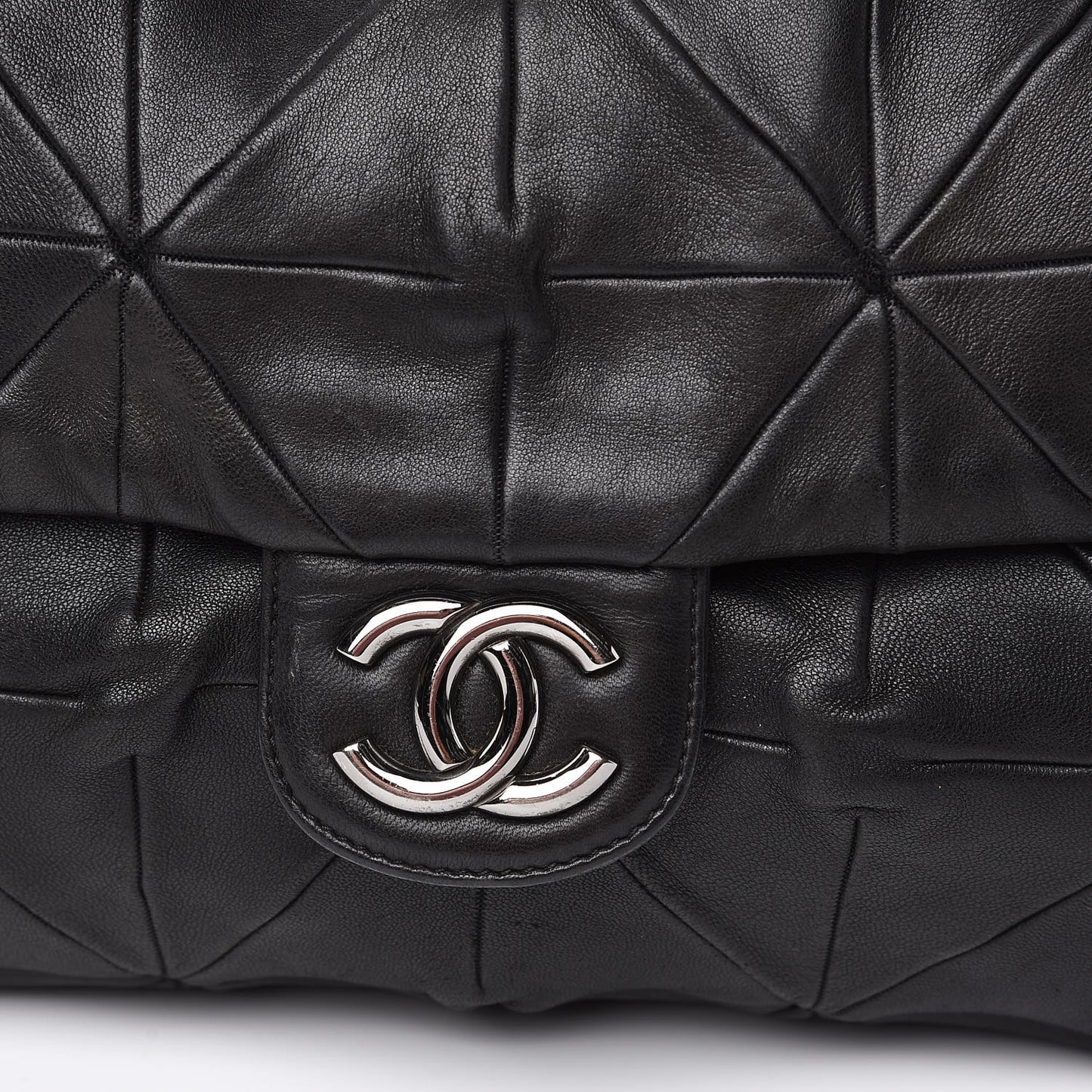 Lambskin Quilted Soft Squares Origami Flap Black