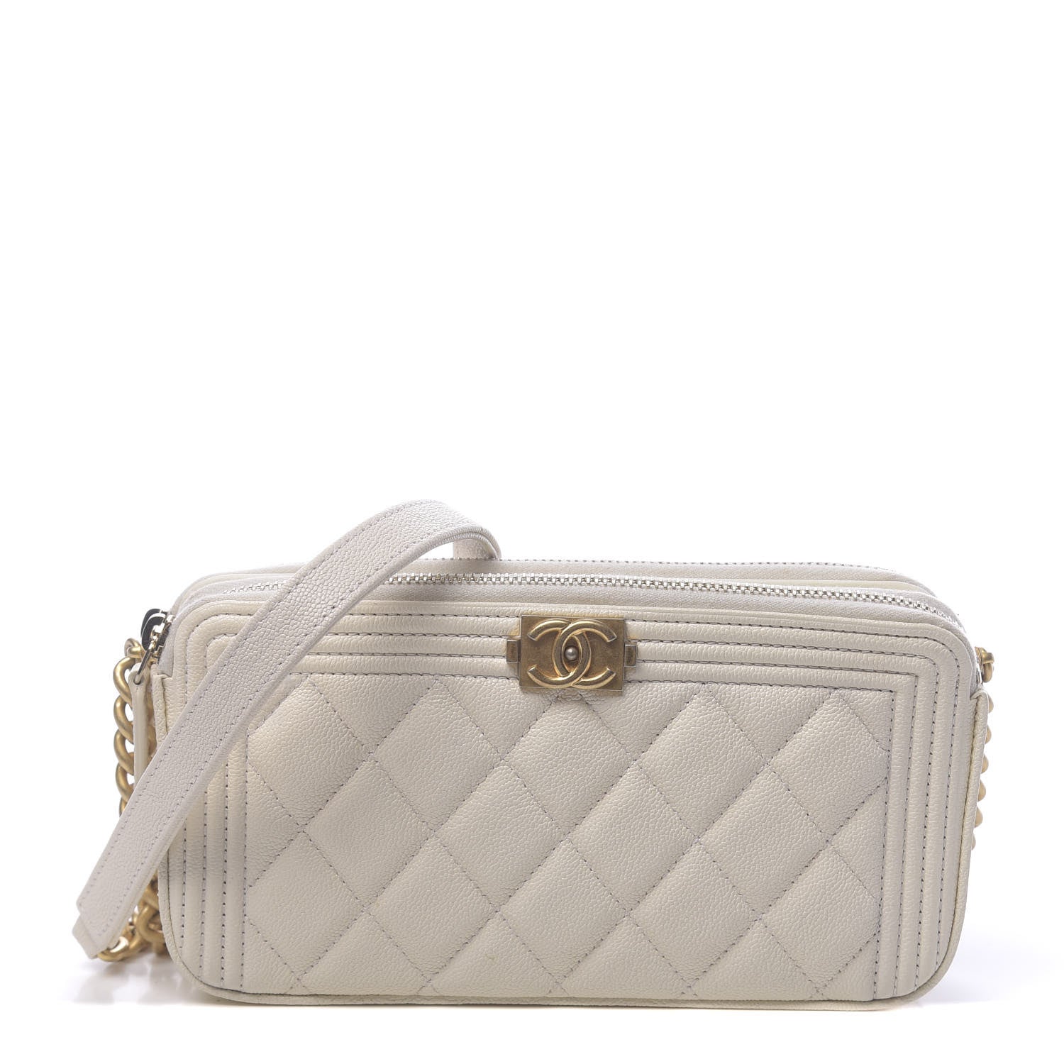 Chanel Caviar Quilted Small Boy Clutch With Chain White 1 of 16