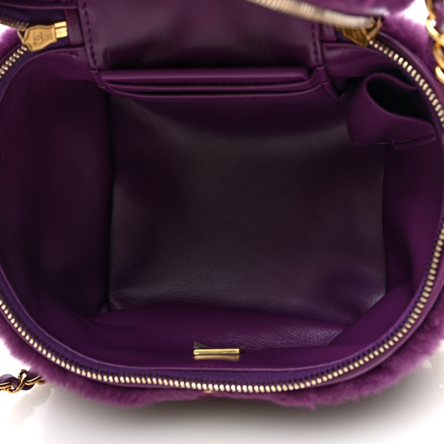 Shearling Lambskin Quilted Small Vanity Case Purple