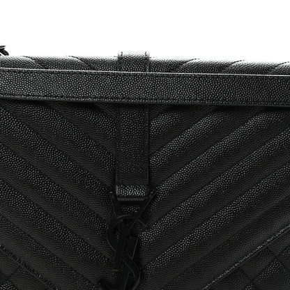 Saint Laurent Grain De Poudre Textured Mixed Matelasse Large Triquilt Monogram Monochrome Satchel Black 8 of 10