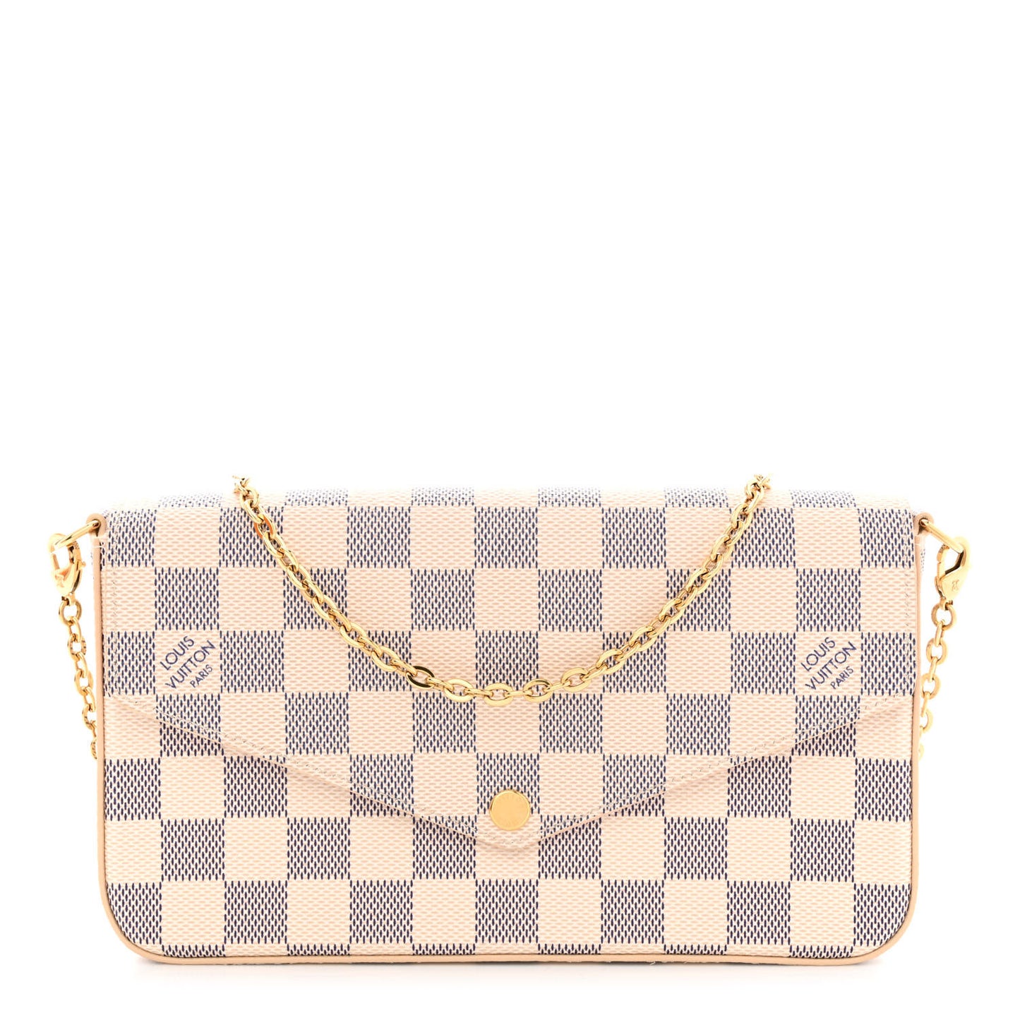 Damier Azur Pochette Felicie Chain Wallet Rose Ballerine