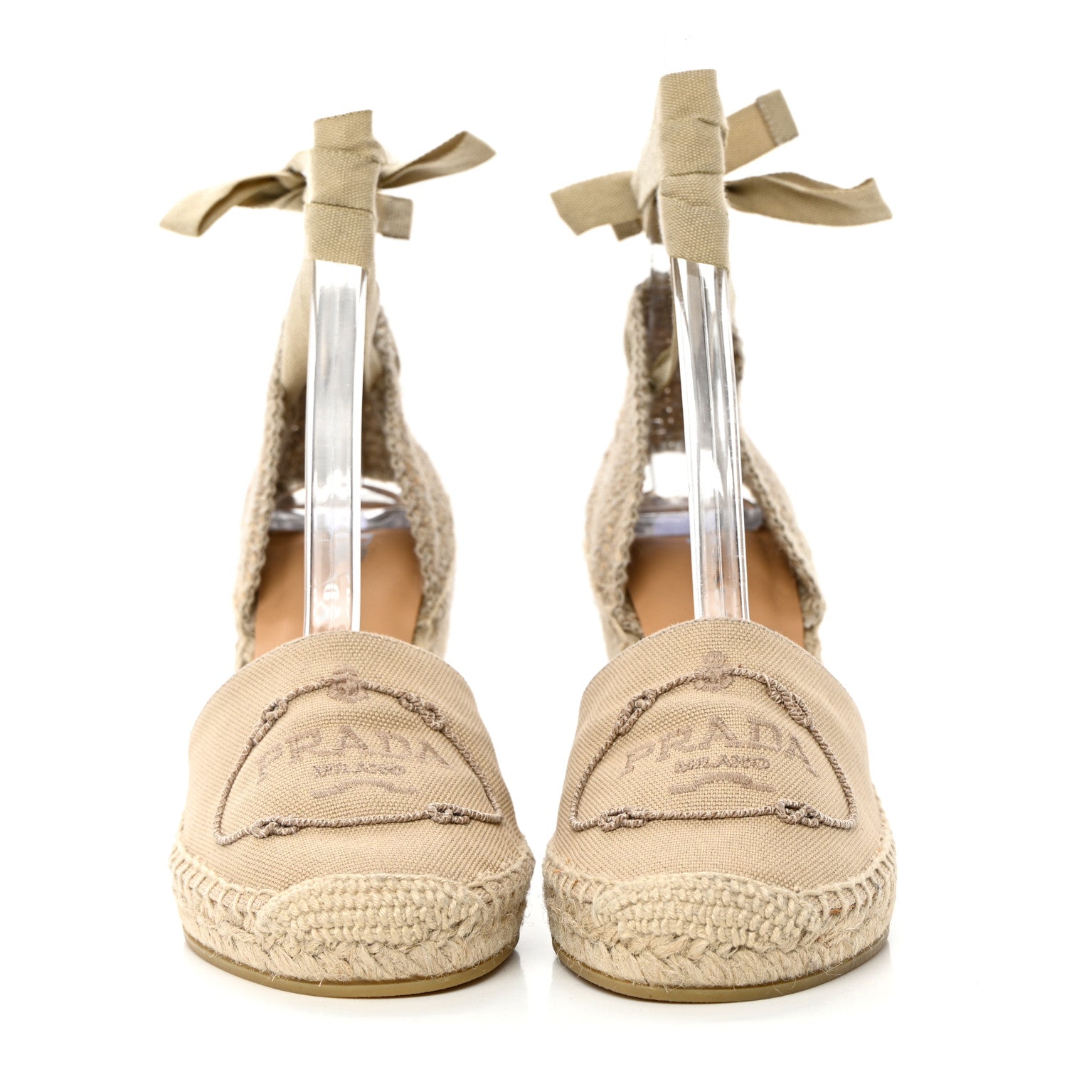 Prada Linen Logo Espadrille 90mm Wedge Sandals 36 2 of 9