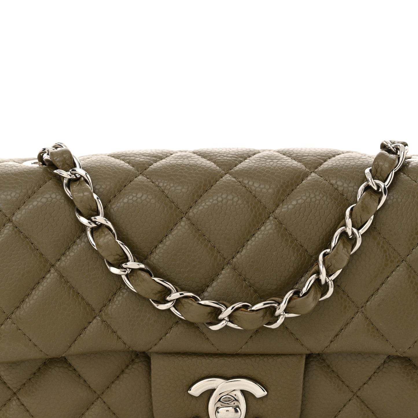 Caviar Quilted Mini Rectangular Flap Khaki
