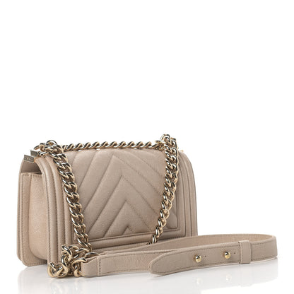 Chanel Caviar Chevron Quilted Small Boy Flap Dark Beige 3 of 14