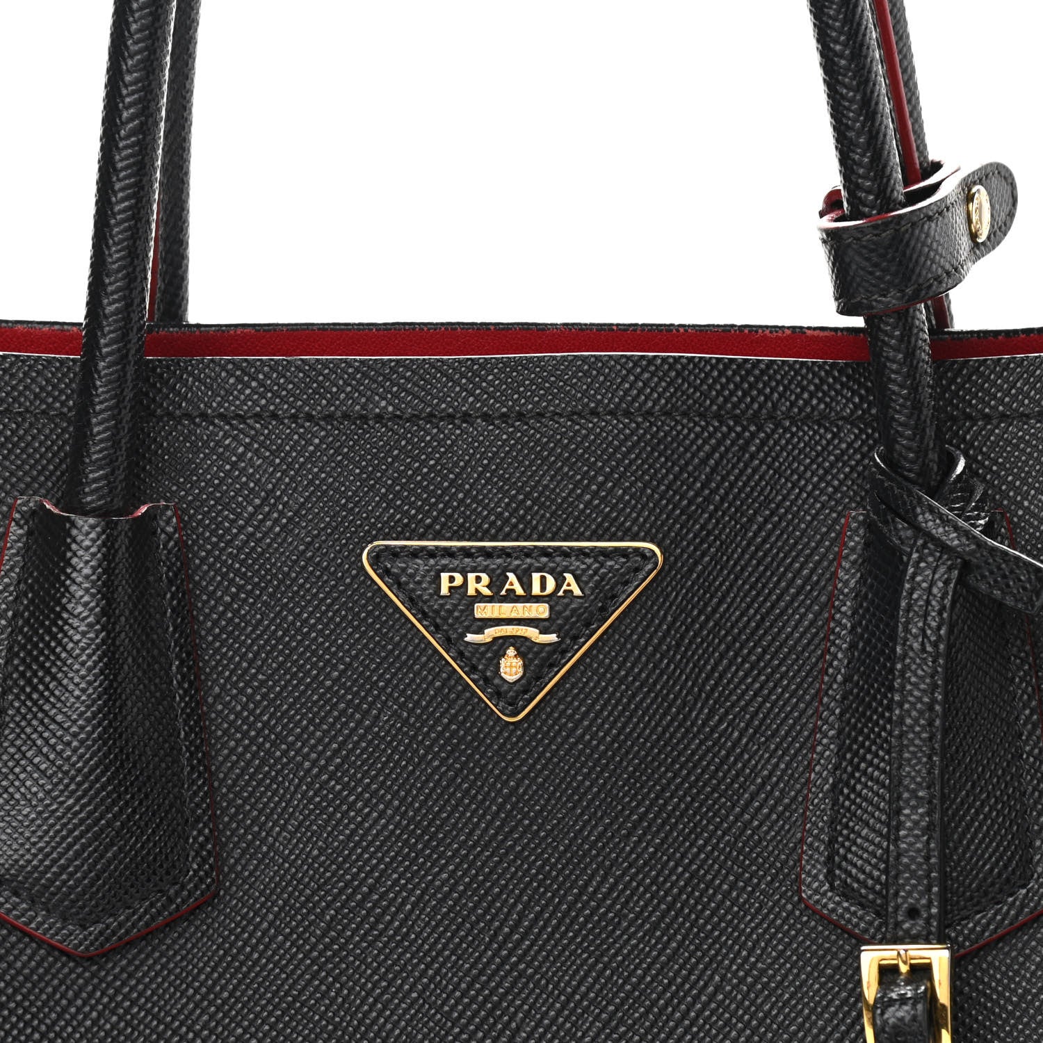 Prada Saffiano Cuir Medium Double Bag Black Fuoco 13 of 13