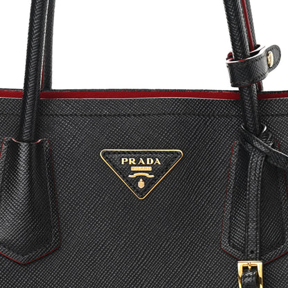 Prada Saffiano Cuir Medium Double Bag Black Fuoco 13 of 13