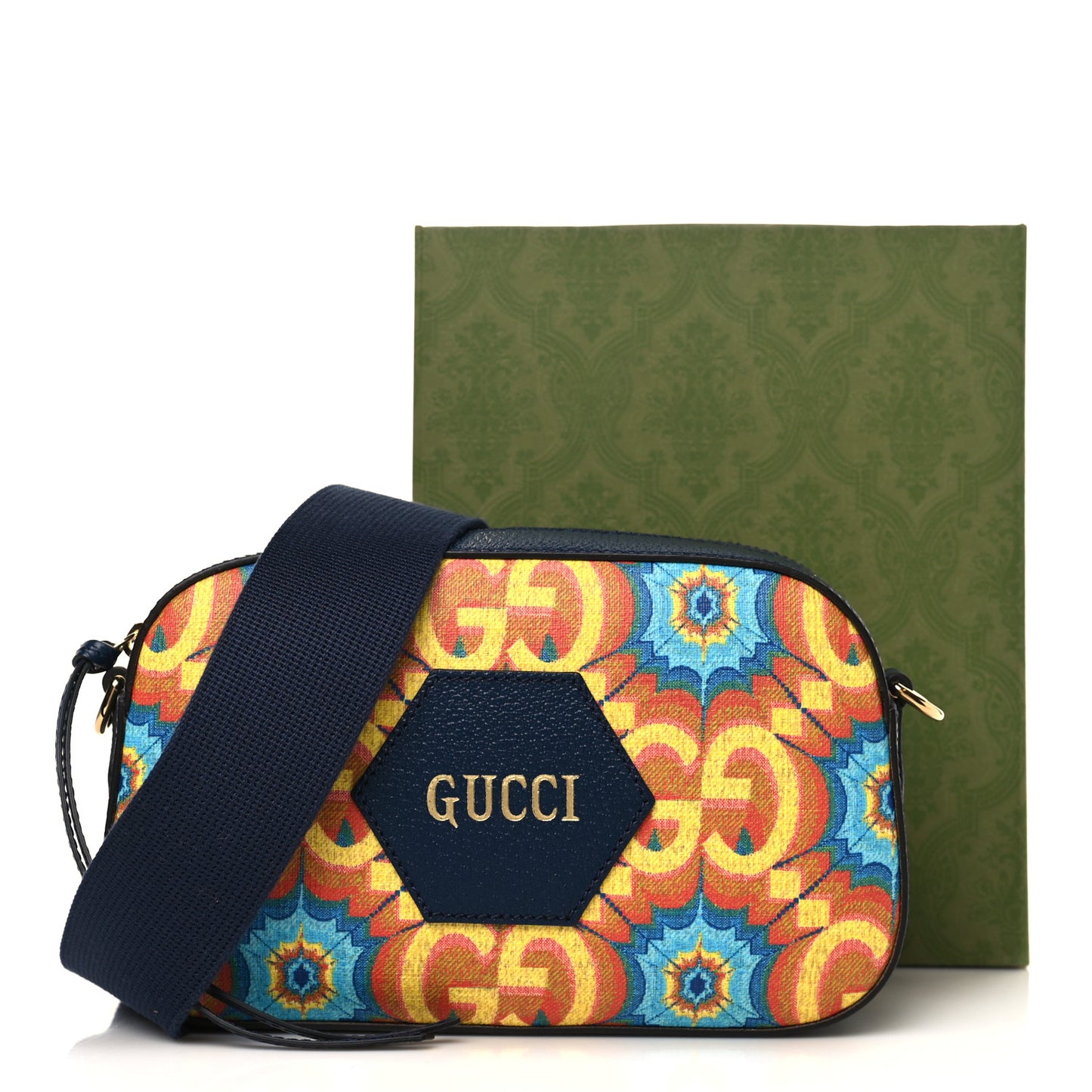 GG Supreme Kaleidoscope Calfskin Script Logo Gucci 100 Camera Bag Blue Orange Multicolor Blue Agata
