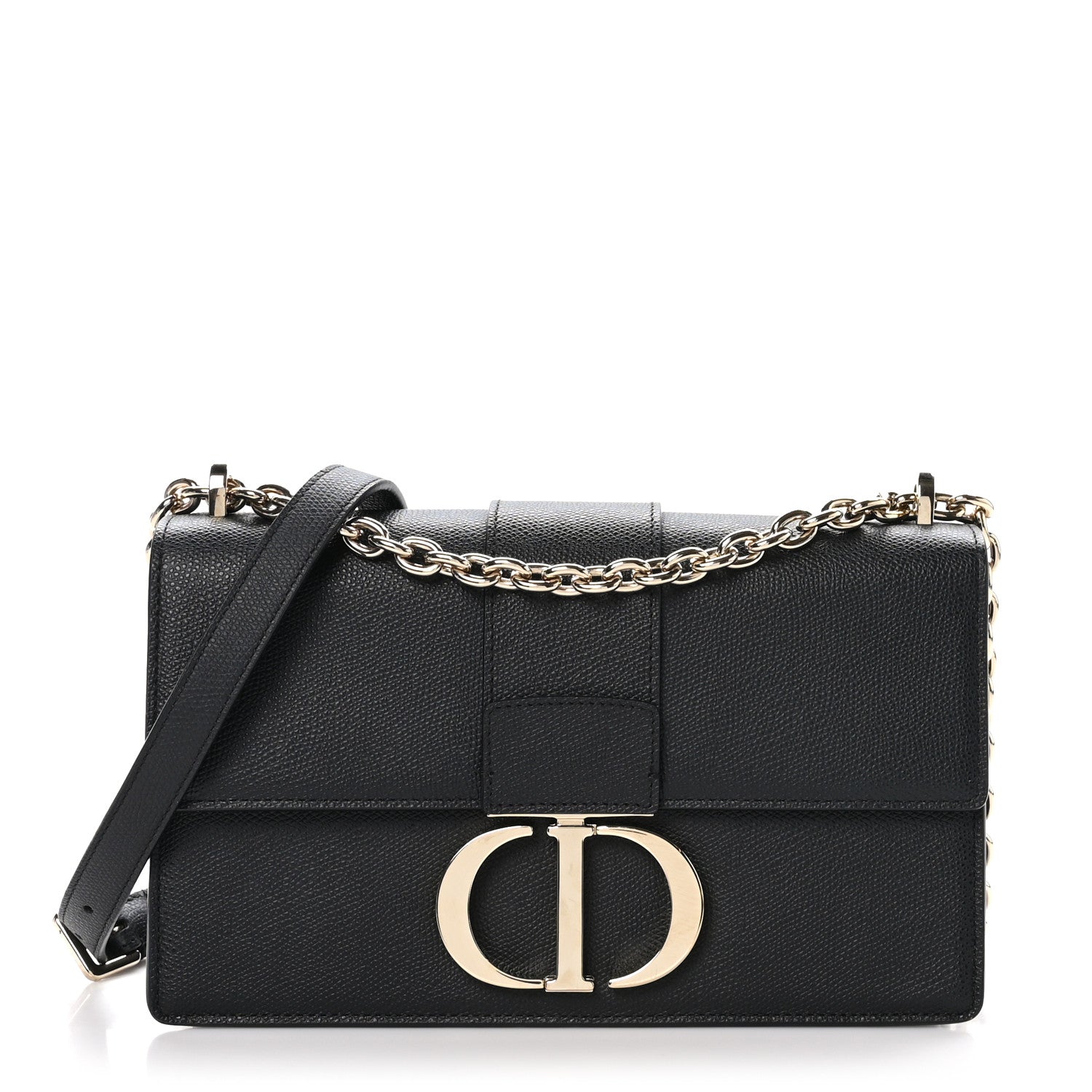 Christian Dior Grained Calfskin Embossed 30 Montaigne Chain Flap Bag Black 1 of 9